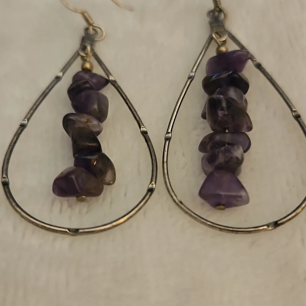 HANDMADE Purple Amethyst Beaded Teardrop Dangle Earrings